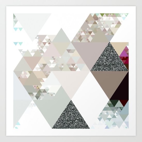 Triangles in glittering graphite quartz - Grey glitter triangle pattern Art Print