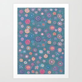 Colorful whimsical flowers pattern Art Print