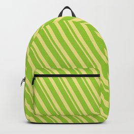[ Thumbnail: Green & Tan Colored Lined/Striped Pattern Backpack ]