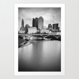 Columbus Skyline Contrast - Black and White Art Print