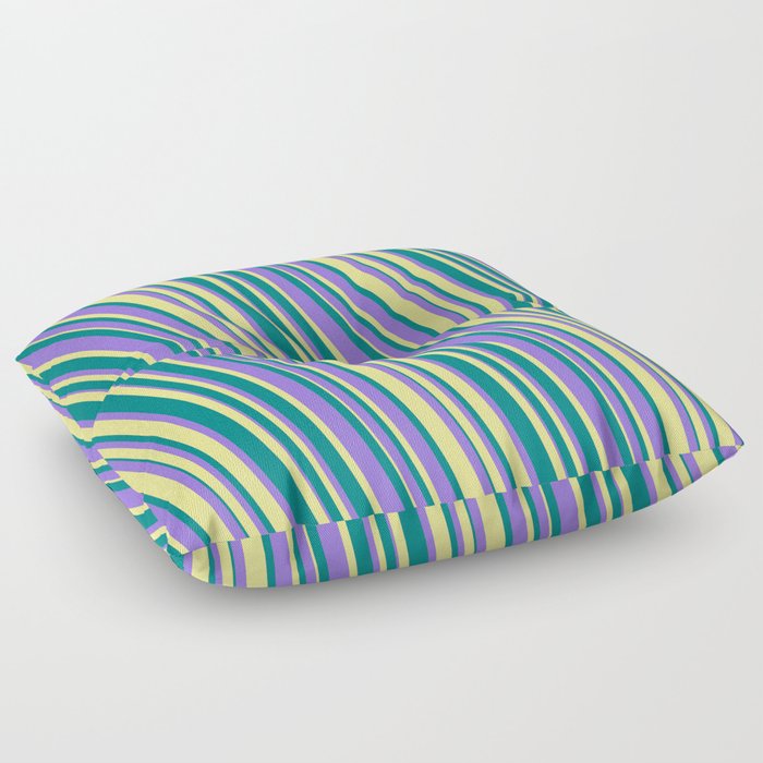 Teal, Purple, and Tan Colored Lines Pattern Floor Pillow