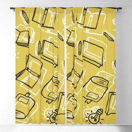 Hand Drawn Outline Books with Education Items Seamless Pattern Blackout Curtain