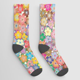 Colorful Spring Flowers Floral Pattern Abstract Happy Fun Socks