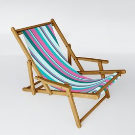 [ Thumbnail: Teal, Light Cyan, Dark Turquoise, and Hot Pink Colored Pattern of Stripes Sling Chair ]