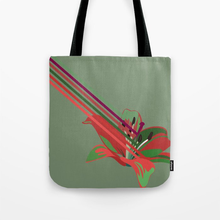 Lily - Floral Stripe Art Pattern on Green II Tote Bag