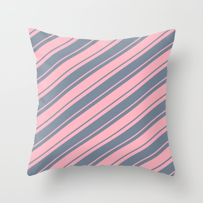 Light Pink & Light Slate Gray Colored Lines Pattern Throw Pillow