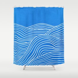 French Blue Ocean Waves Shower Curtain