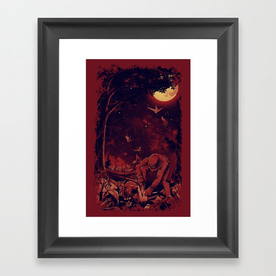 Night at the Origami Garden Framed Art Print