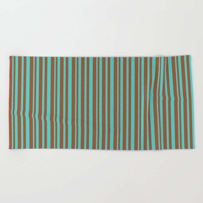 Sienna & Turquoise Colored Striped/Lined Pattern Beach Towel