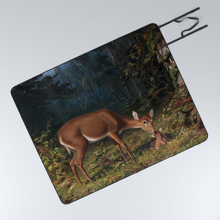 Deer & Fawn Love Art Picnic Blanket
