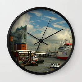 Elbharmonie With Harbor Scene Wall Clock