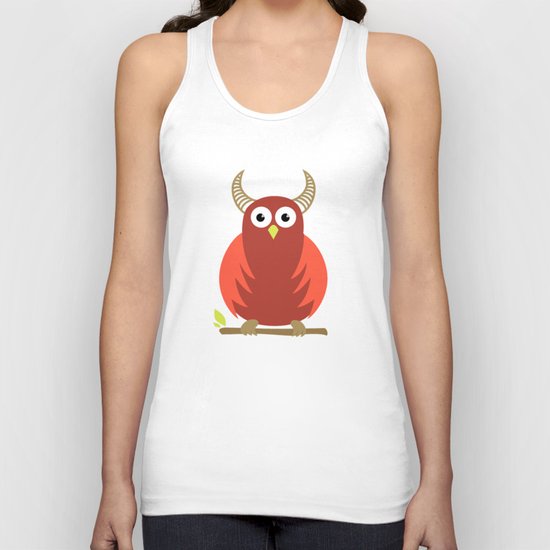 Red Cartoon Horned Owl Unisex Tank Top