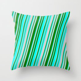 [ Thumbnail: Green, Cyan, and Light Gray Colored Lines Pattern Throw Pillow ]