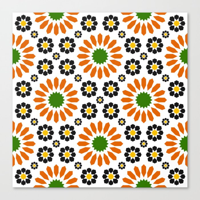 Orange and Black Moroccan Tiles Pattern Canvas Print