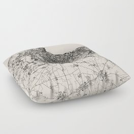 Algiers, Algeria Black&White Map Floor Pillow