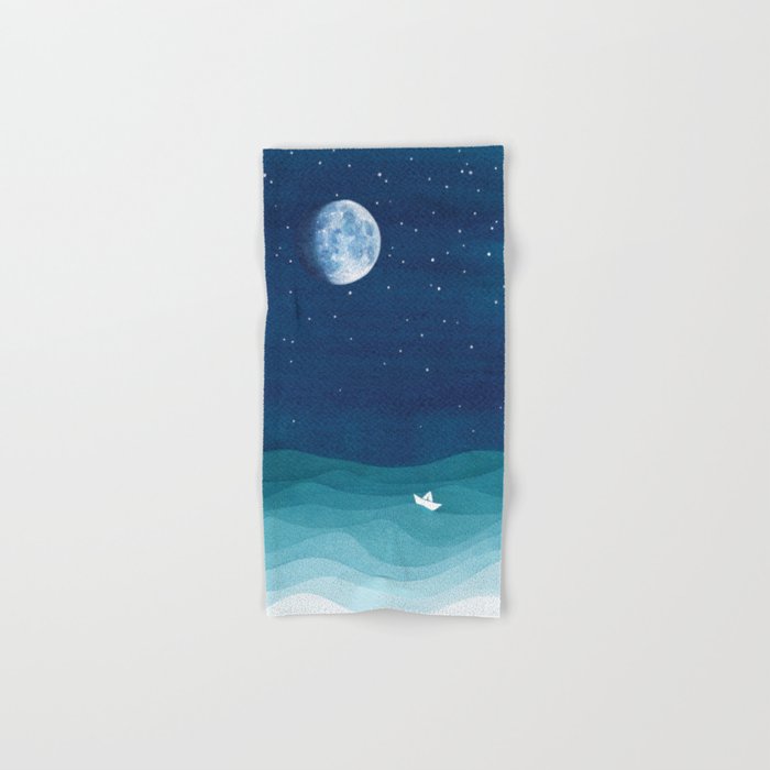 Moon Phase, teal watercolor Hand & Bath Towel