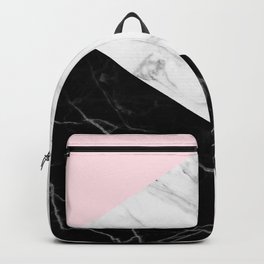 pink black and white geometric marble Backpack