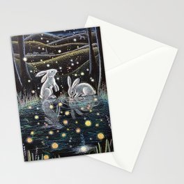 Sweet Rabbits In Moonlight Stationery Card