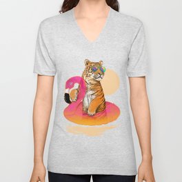 Chillin (Flamingo Tiger) V Neck T Shirt