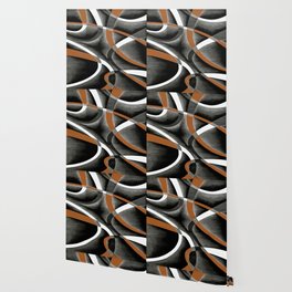Eighties Orange White Grey Line Curve Pattern On Black Wallpaper