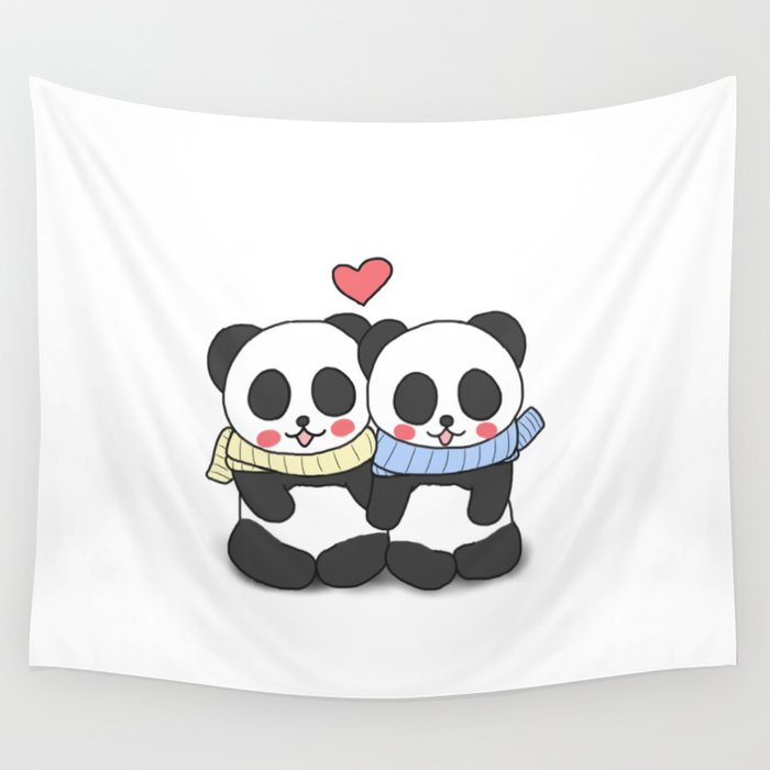 Panda Love Couple in Winter Wall Tapestry