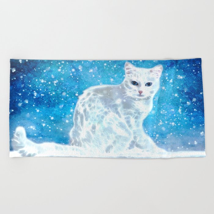 Abstract white cat Beach Towel