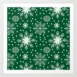 Christmas ornament. Snowflakes on green background Art Print