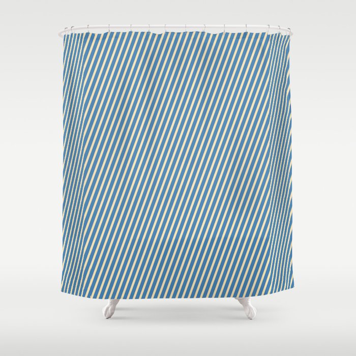 Beige and Blue Colored Stripes/Lines Pattern Shower Curtain