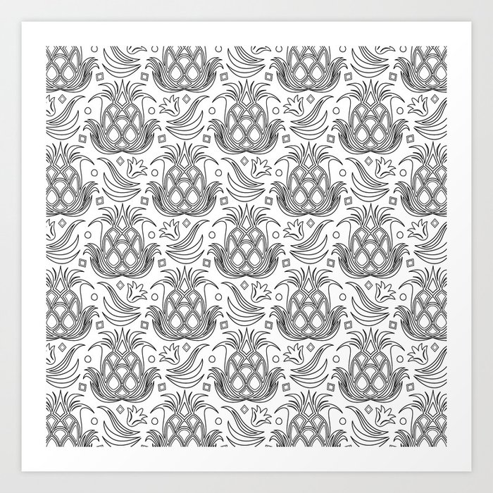 Pineapple Deco // Black & White Art Print