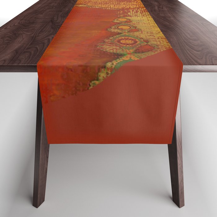 Southwestern Sunset Heart - grungy heart, copper orange ochre boho Table Runner