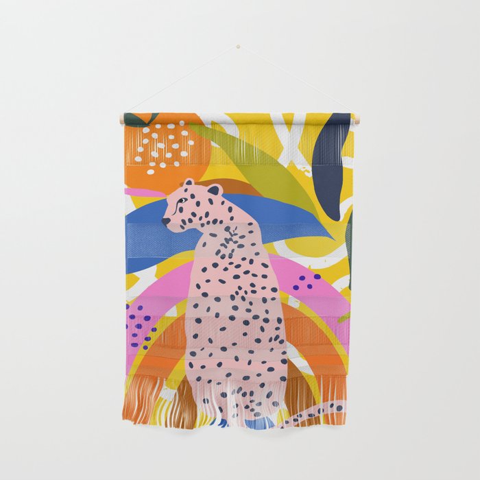 Leopard Somewhere Over The Rainbow, Maximalist Abstract Wildlife Jungle Botanical, Pop of Color Eclectic Animals Illustration  Wall Hanging