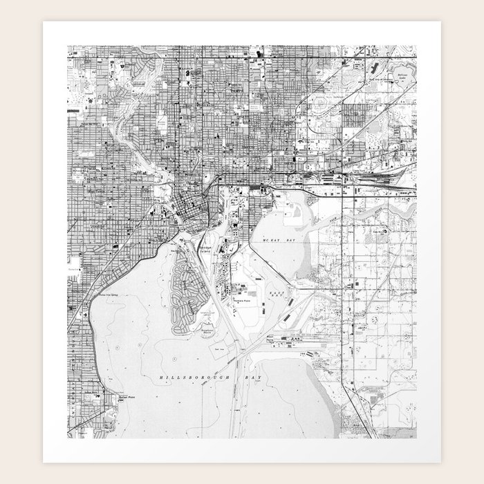 Vintage Map Of Tampa Florida 1944 Bw Art Print By Bravuramedia