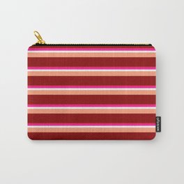 [ Thumbnail: Crimson, Deep Pink, White, Light Salmon, and Dark Red Colored Lines Pattern Carry-All Pouch ]
