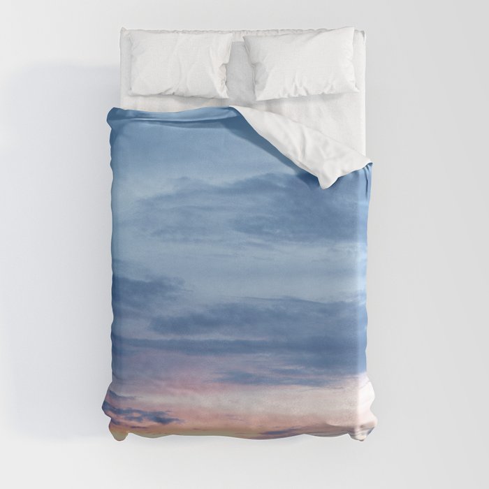 Blue and pink sunset clouds - dreamy abstract nature photography Duvet Cover