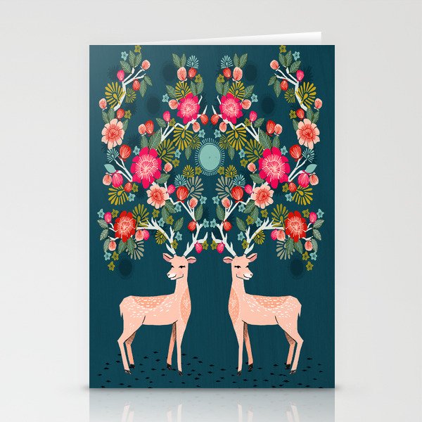 Deer with Flowers by Andrea Lauren  Stationery Cards
