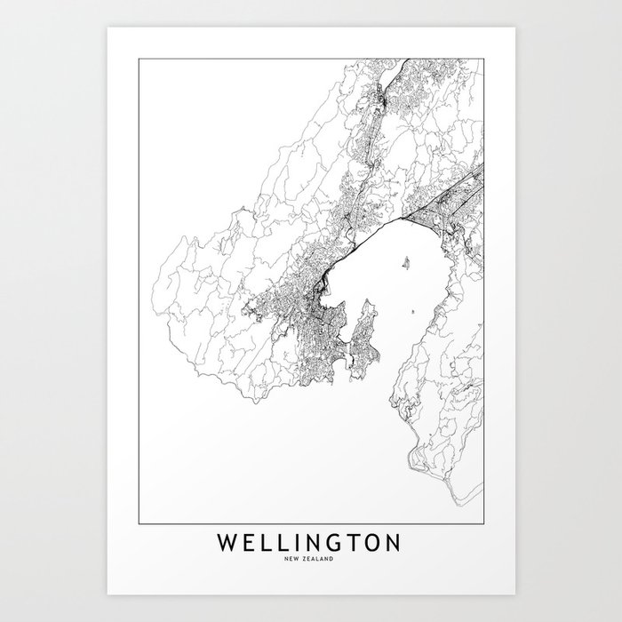 Wellington White Map Art Print