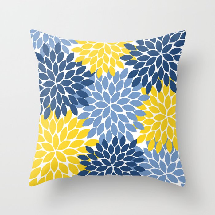 navy blue and yellow throw pillows