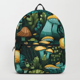 Lush Mushroom Garden in Teals and Browns Backpack