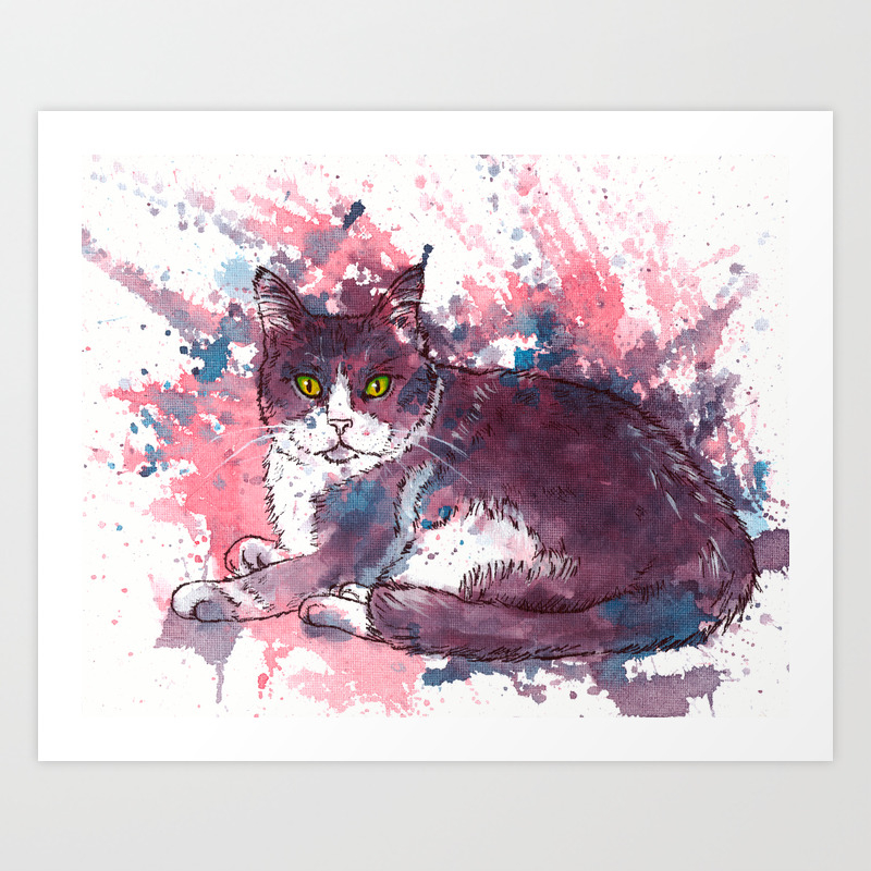Cat Painting Lavender Colors Beautiful Pet Portrait Art Print By