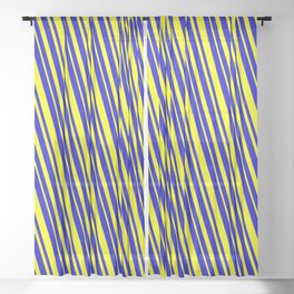 [ Thumbnail: Blue & Yellow Colored Striped/Lined Pattern Sheer Curtain ]