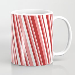 [ Thumbnail: Light Coral, Red & Mint Cream Colored Stripes Pattern Coffee Mug ]