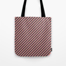 [ Thumbnail: Dark Slate Gray & Light Coral Colored Striped Pattern Tote Bag ]