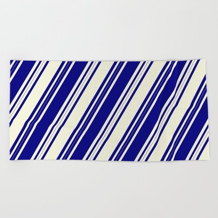Blue and Beige Colored Lines Pattern Beach Towel