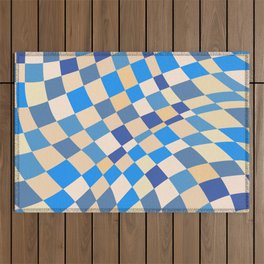 Retro blue checkered pattern Outdoor Rug