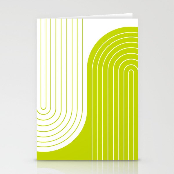 Two Tone Line Curvature LXXVII Lime Green Modern Arch Abstract Stationery Cards