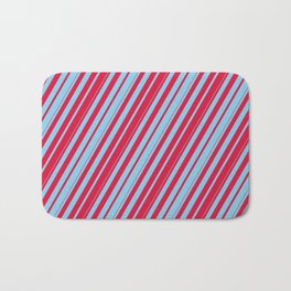 [ Thumbnail: Crimson & Sky Blue Colored Lines Pattern Bath Mat ]
