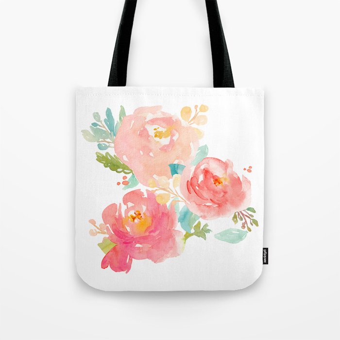 Watercolor Peony Bouquet Tote Bag
