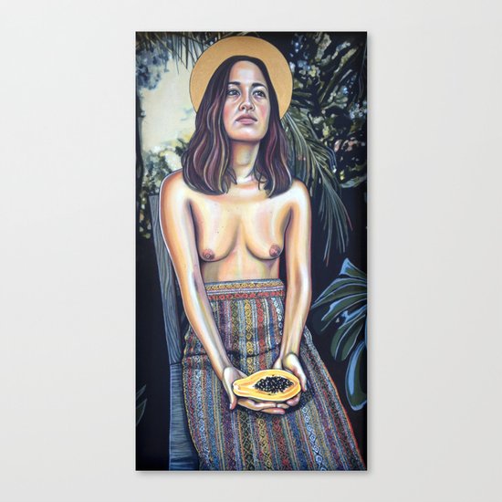 Girl With Papaya Canvas Print