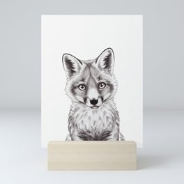 Little Fox Black & White, Woodland Baby Animals, Nursery Animals Cute Kids Room Decor Mini Art Print