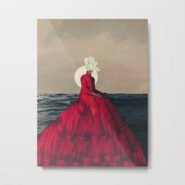 Distant Fragility Metal Print | Dress, Red, Collage, White, Romantic, Girl, Fashion, Woman, Floral, Sea 